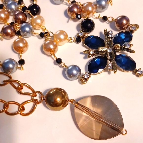 18" & 36" stunning pendant necklaces pearl, crystal, gold - Picture 1 of 4